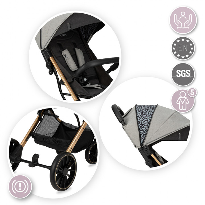 Sportovní kočárek MoMi ESTELLE DAKAR šedý LEOPARD
