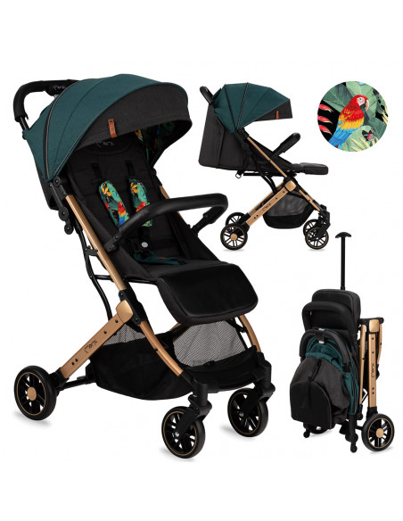 Kočárek MoMi ESTELLE zelený se zlatým rámem