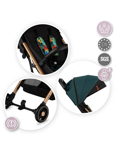Kočárek MoMi ESTELLE zelený se zlatým rámem