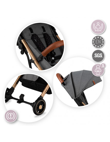 Kočárek MoMi ESTELLE šedý se zlatým rámem