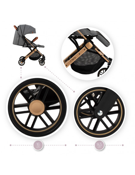 Kočárek MoMi ESTELLE šedý se zlatým rámem
