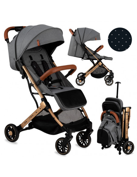 Kočárek MoMi ESTELLE šedý se zlatým rámem