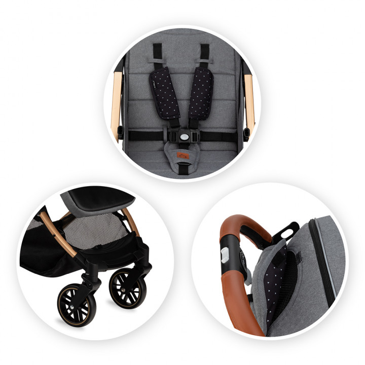 Kočárek MoMi ESTELLE šedý se zlatým rámem