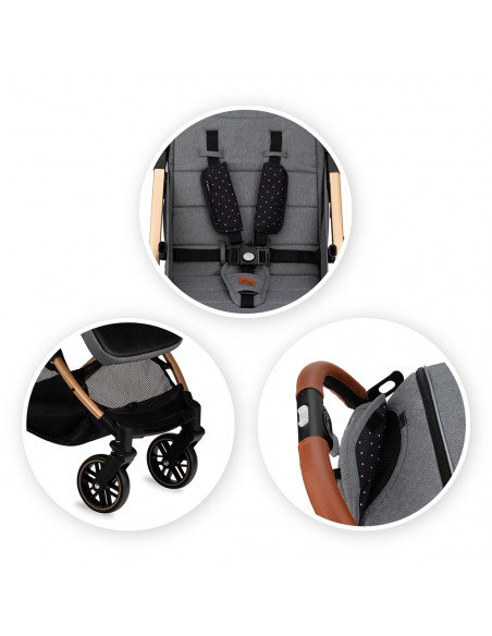 Kočárek MoMi ESTELLE šedý se zlatým rámem