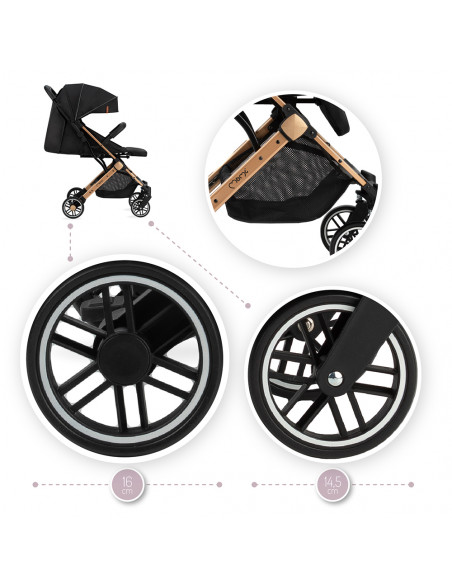 Sportovní kočárek MoMi ESTELLE černý se zlatým rámem