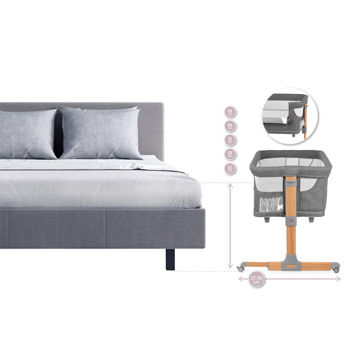 Postýlka MoMi SMART BED 3v1 šedá