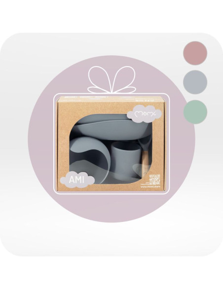 Dětský silikonový jídelní set MoMi AMI šedý
