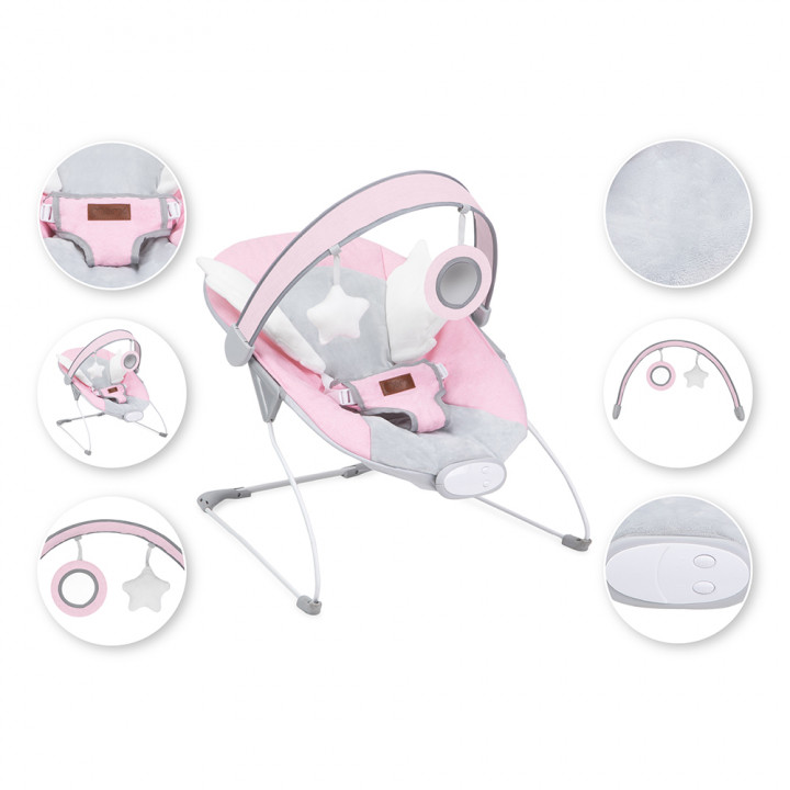 Vibrační lehátko MoMi TULI růžové s křídly (poškozený obal)